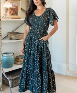 Satin V-Neck Midi Dress