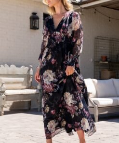 Jolie Embroidered Tulle Dress | Midnight + Mauve Floral