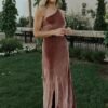Velvet One Shoulder Valentine Prom Dress